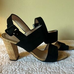 Barneys New York Suede and Leather Cork Heel Sandals